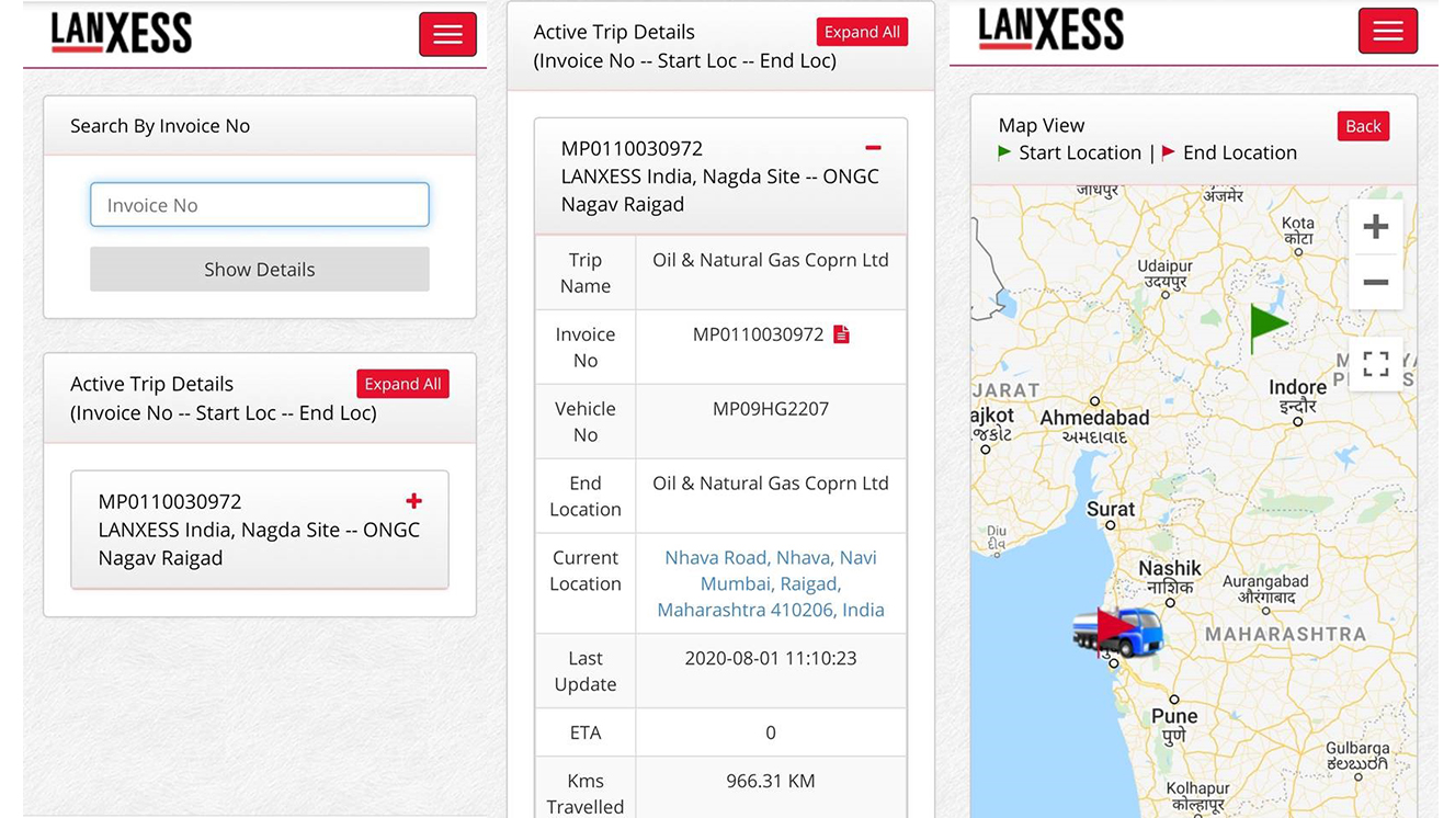 Lanxess Customer Shipment Update App with ETA